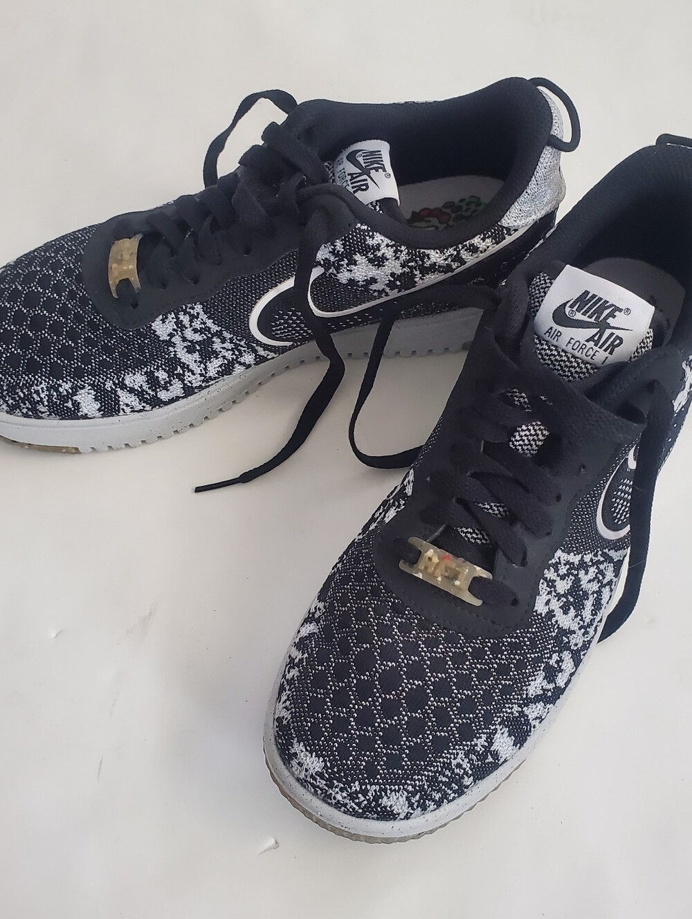 Nike Air Force 1 Crater Flyknit Men's 9 Black White Gray Shoes DM0590-001